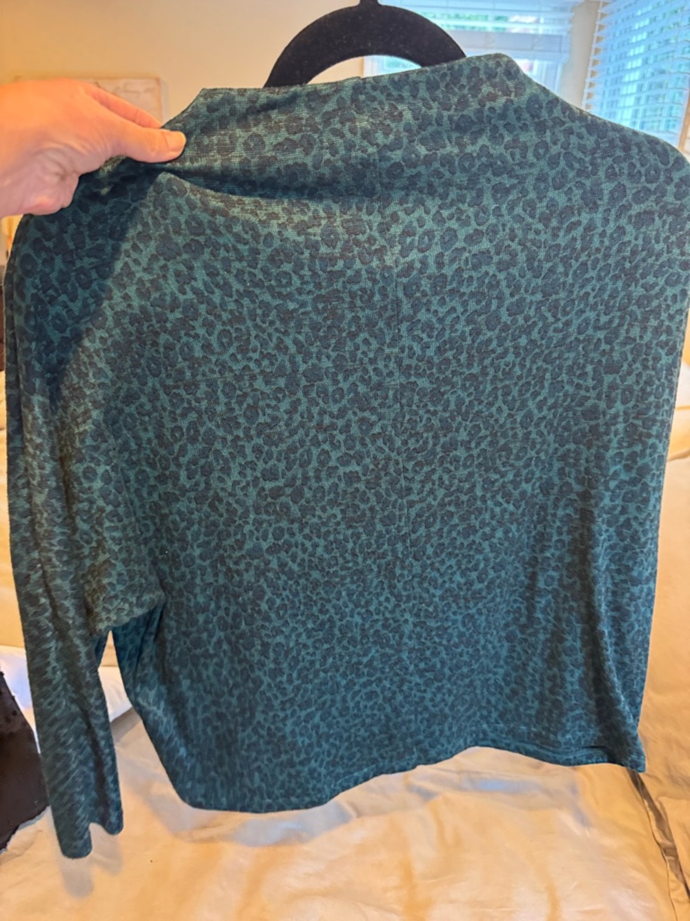 Banana Republic Teal Green Leopard-Pattern Long Sleeve Top